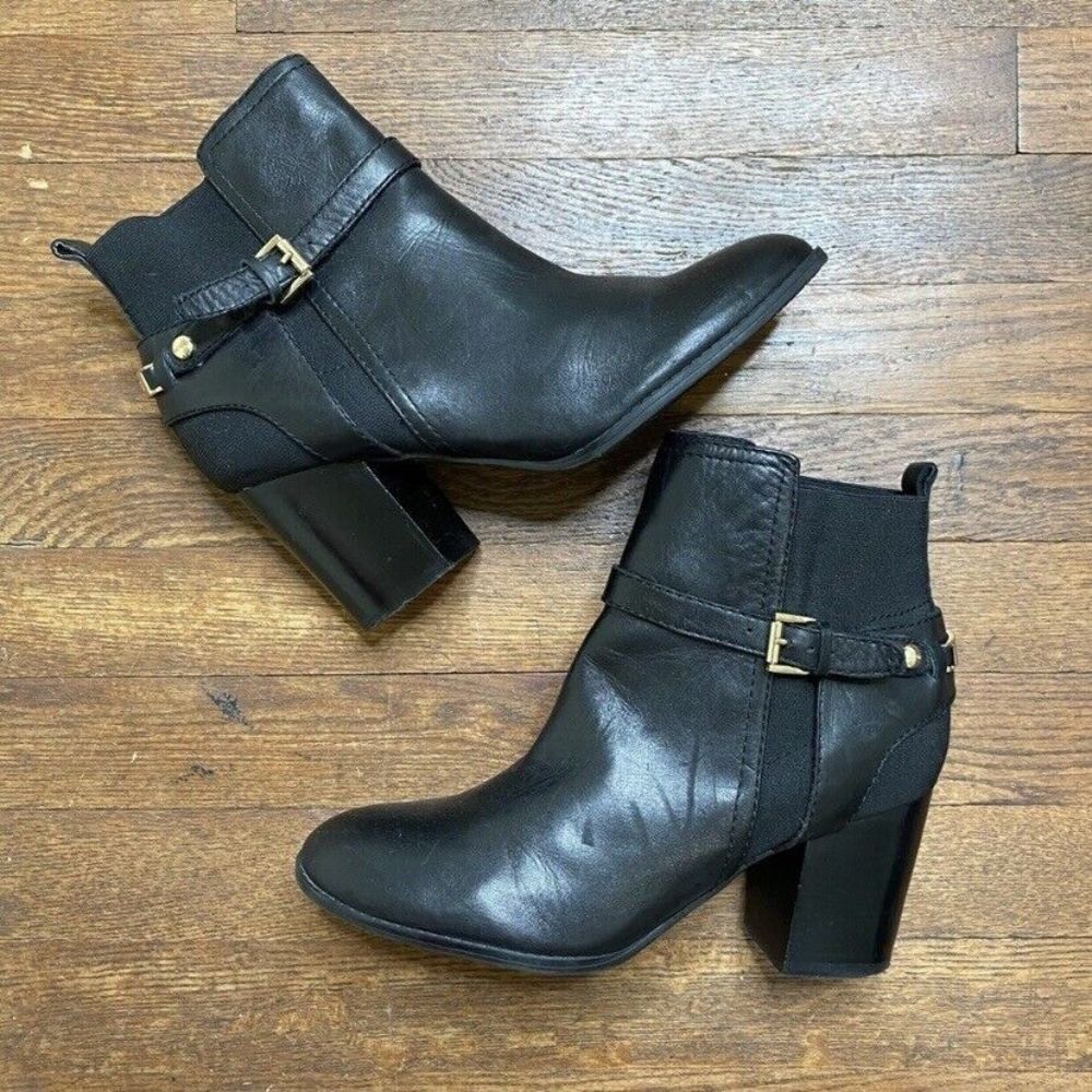 Tommy Hilfiger Ankle Boots Size 9.5 Black Faux Leather Heel Booties